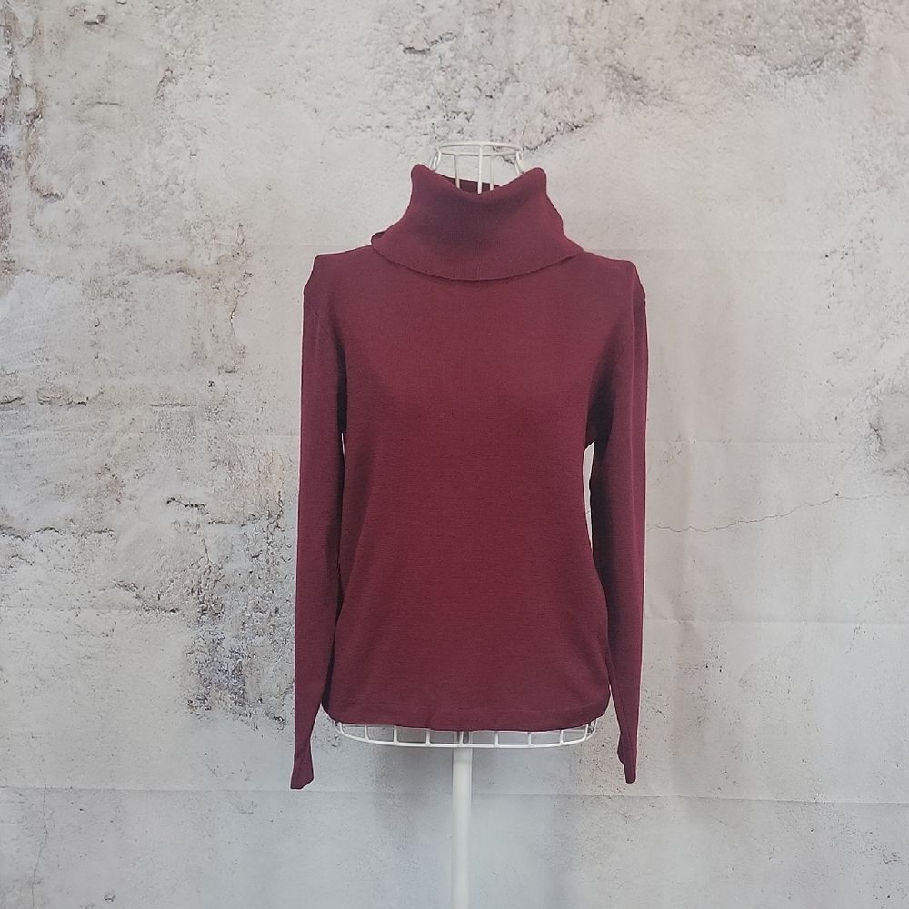 Ports International Virgin Wool Burgundy Turtleneck Sweater Womens Size L